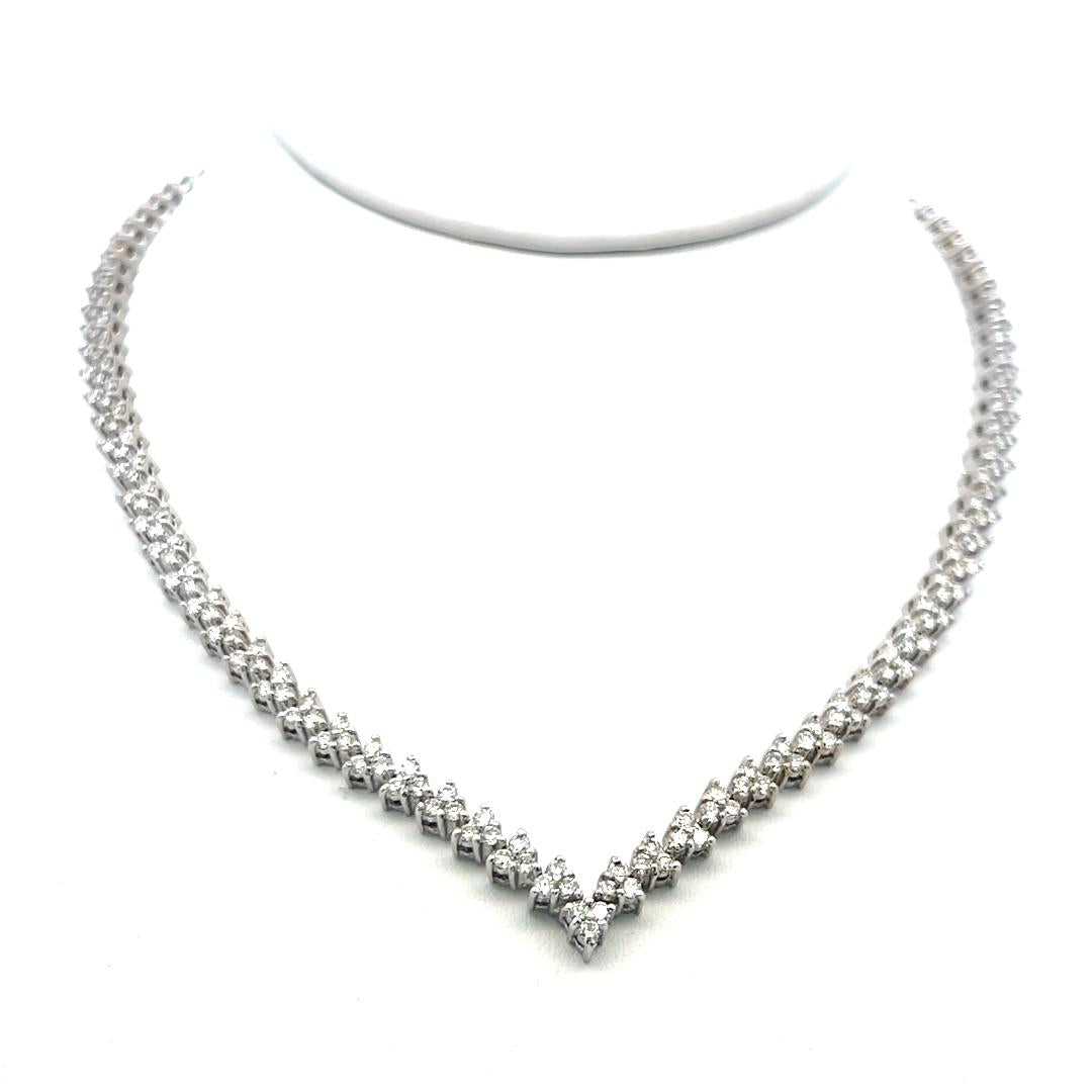Vintage 18K White Gold Link Necklace with 8 Carat Round H-SI Diamonds