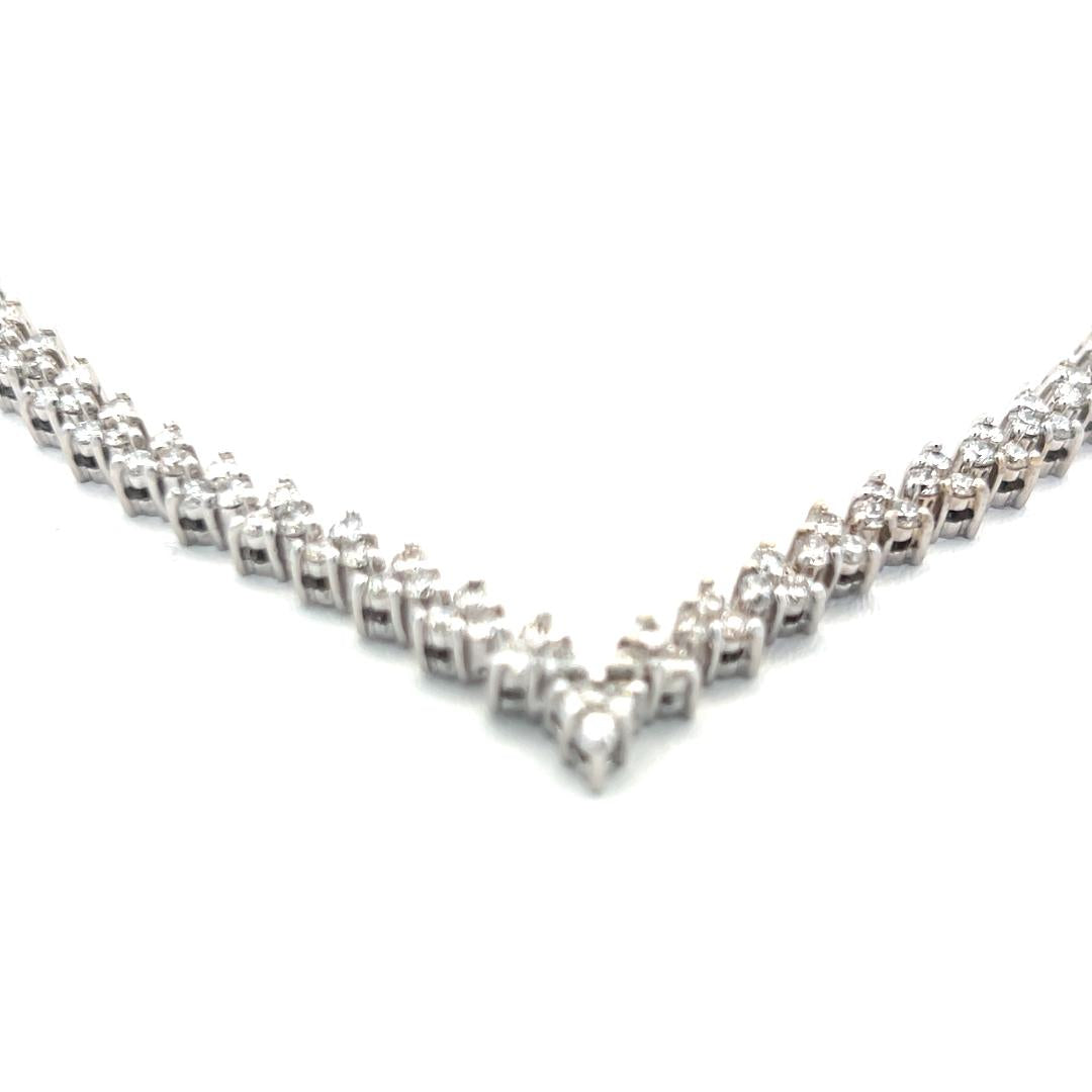 Vintage 18K White Gold Link Necklace with 8 Carat Round H-SI Diamonds
