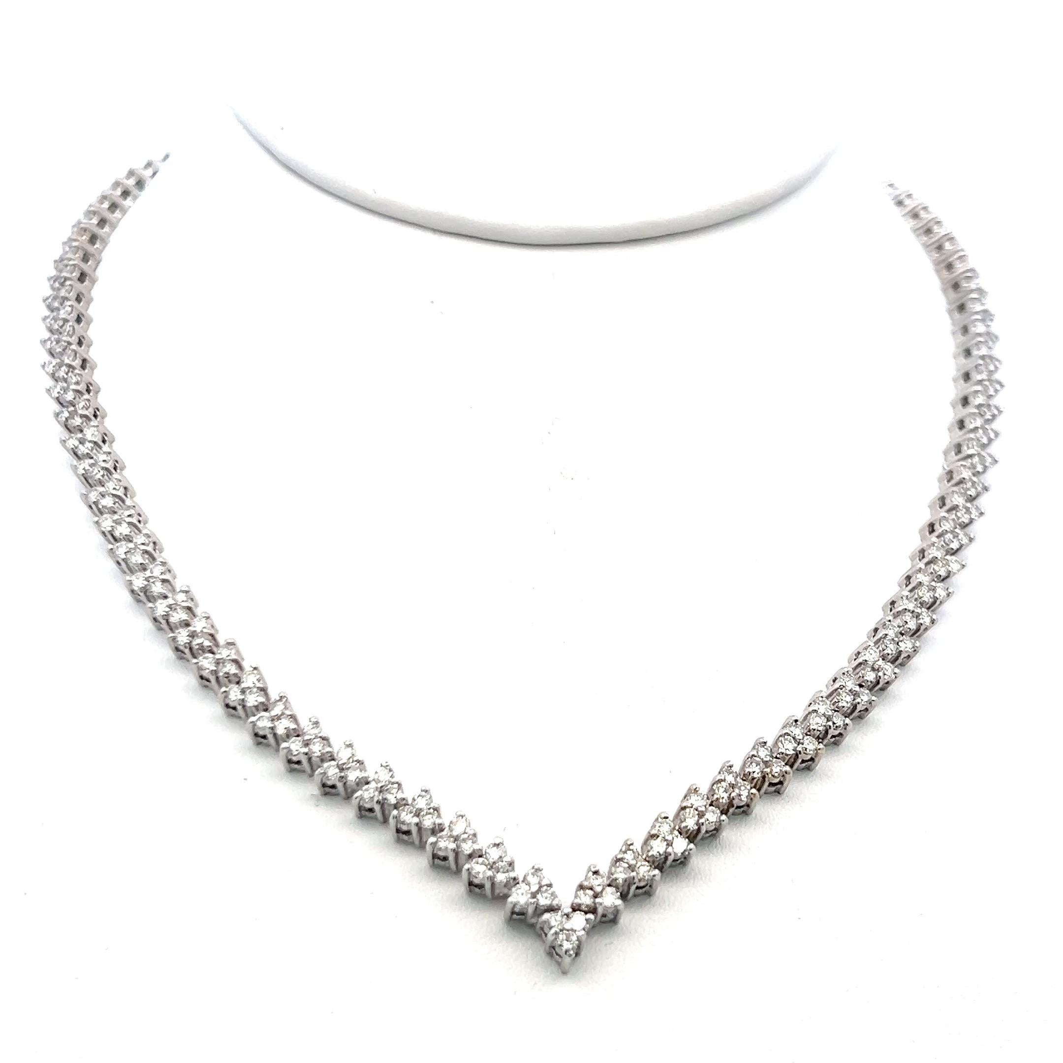 Vintage 18K White Gold Link Necklace with 8 Carat Round H-SI Diamonds