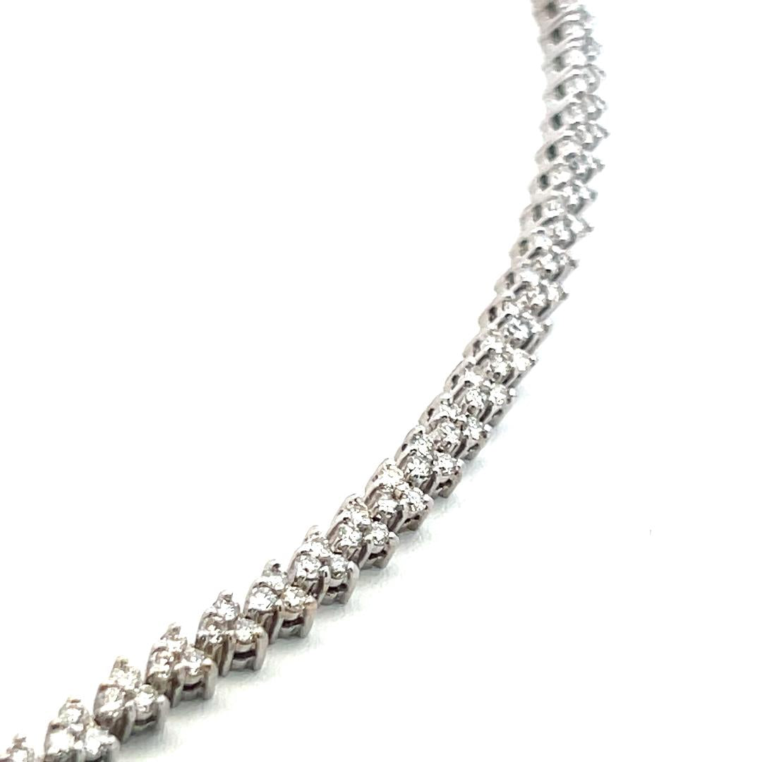 Vintage 18K White Gold Link Necklace with 8 Carat Round H-SI Diamonds