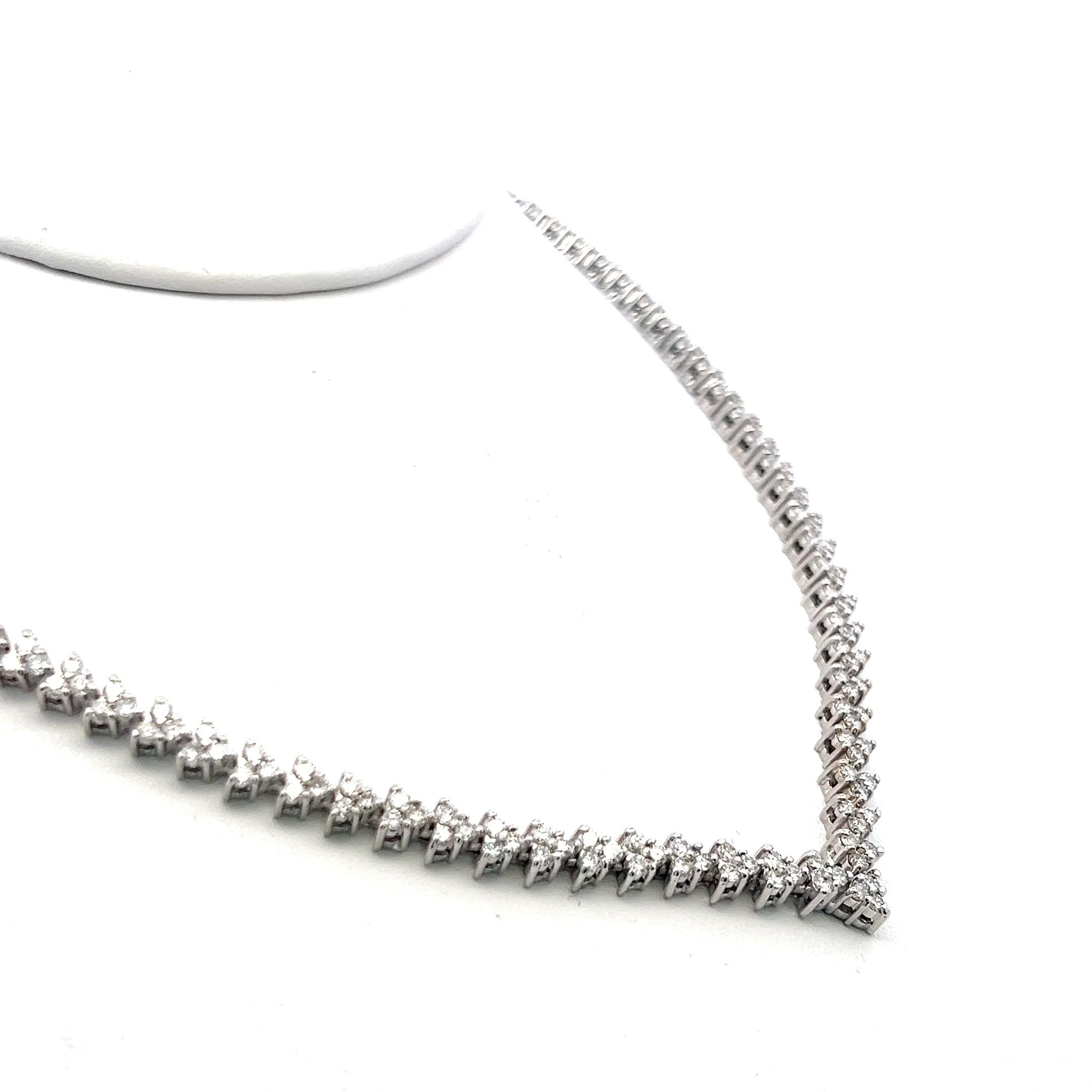 Vintage 18K White Gold Link Necklace with 8 Carat Round H-SI Diamonds