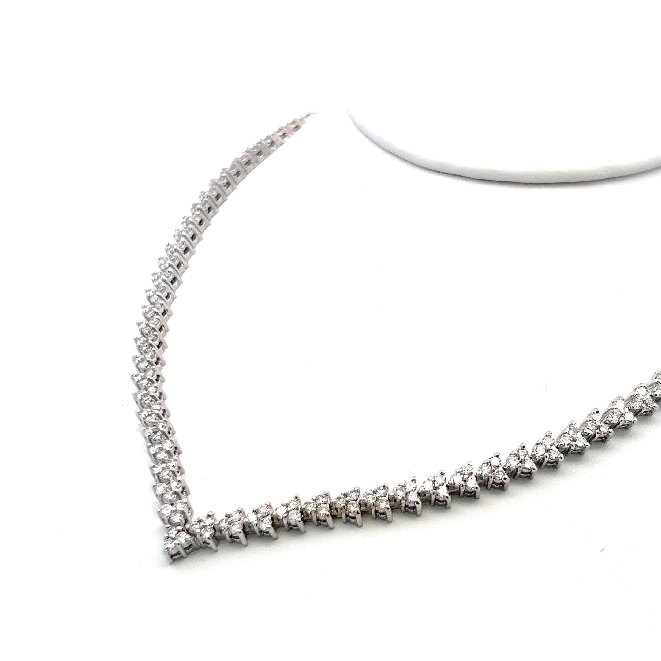 Vintage 18K White Gold Link Necklace with 8 Carat Round H-SI Diamonds