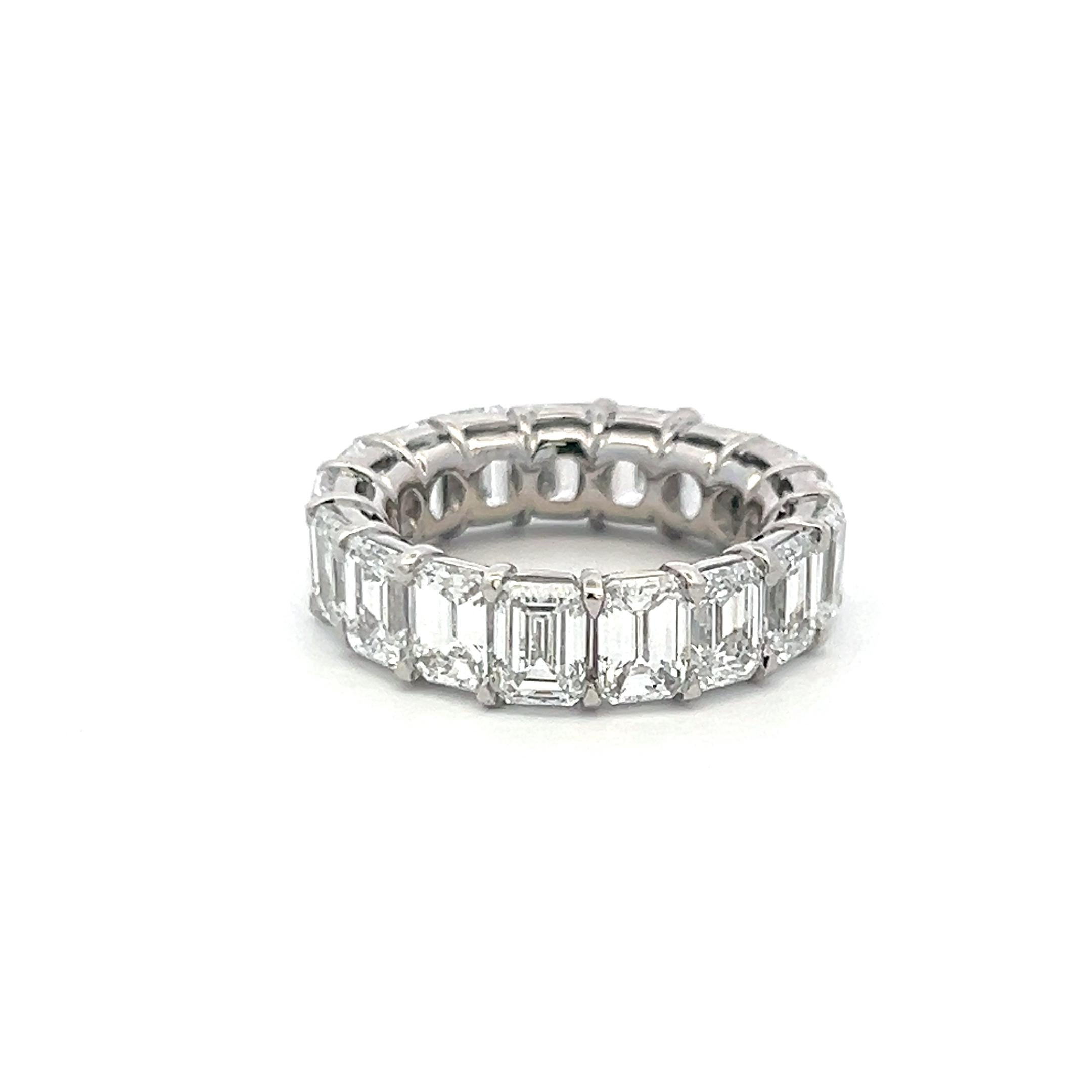 Platinum Eternity Band Ring 10.34ct Emerald Cut Diamonds Size 6 E VS1/VS2 GIA