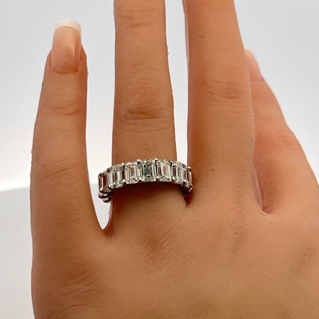 Platinum Eternity Band Ring 10.34ct Emerald Cut Diamonds Size 6 E VS1/VS2 GIA