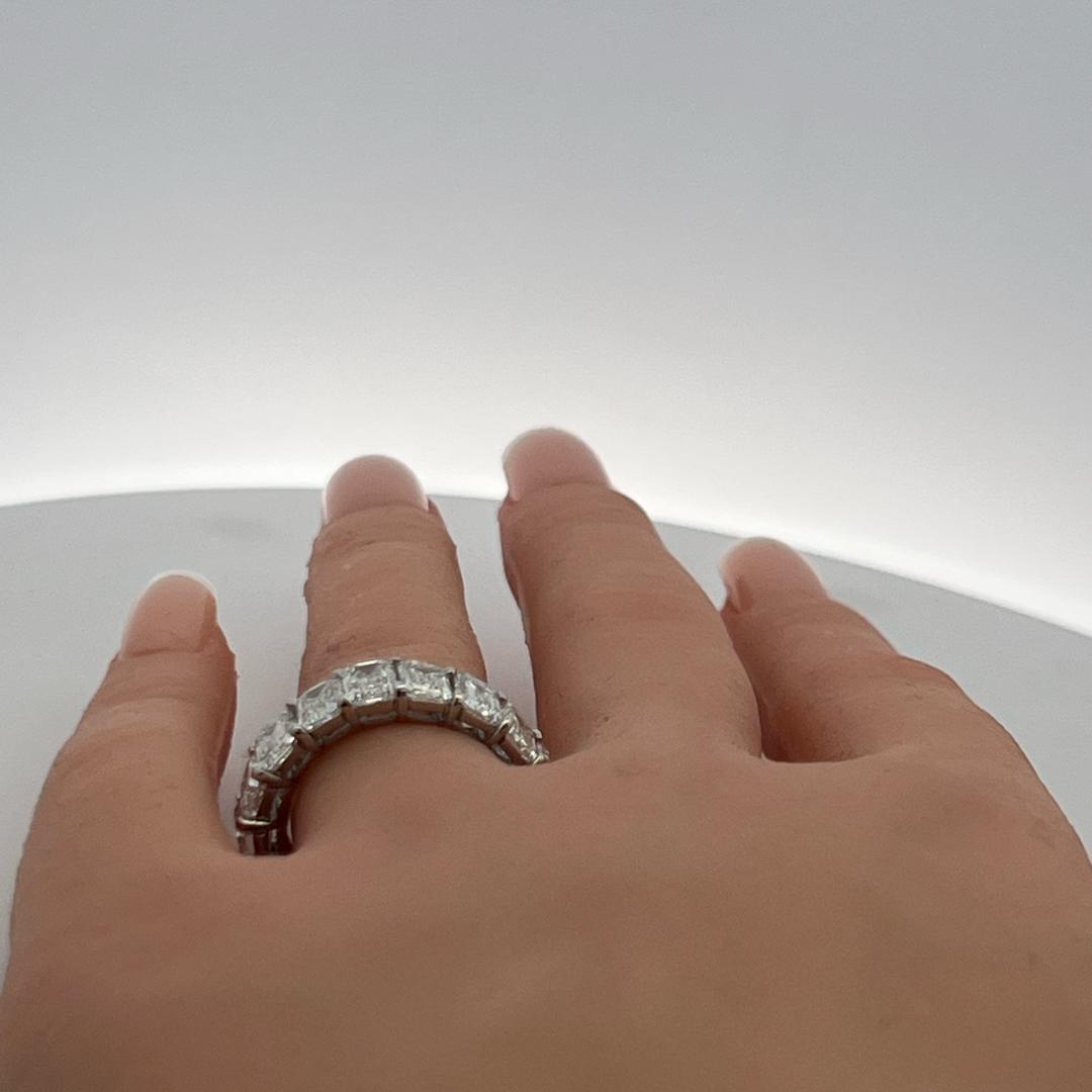 Platinum Eternity Band Ring 10.34ct Emerald Cut Diamonds Size 6 E VS1/VS2 GIA
