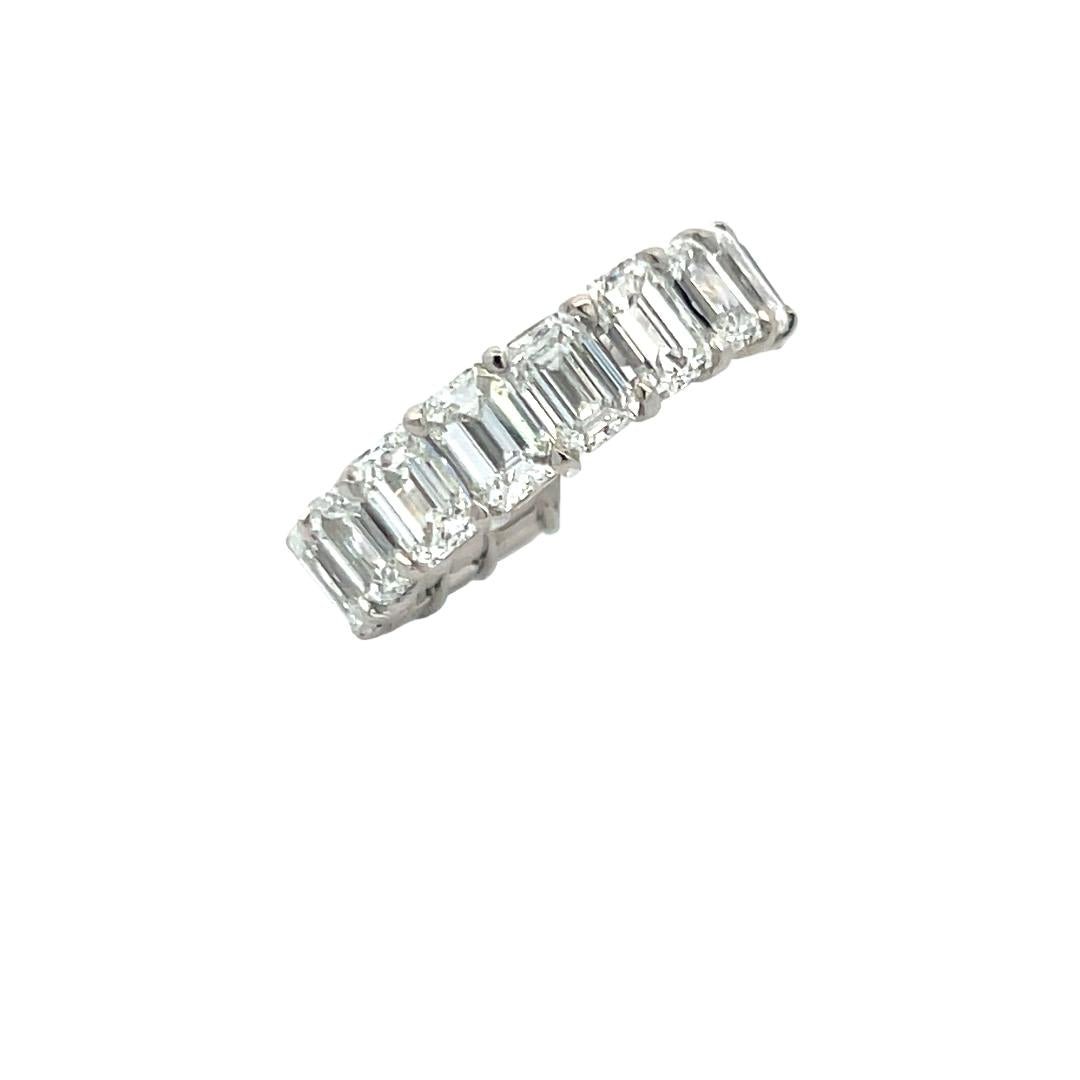 Platinum Eternity Band Ring 10.34ct Emerald Cut Diamonds Size 6 E VS1/VS2 GIA
