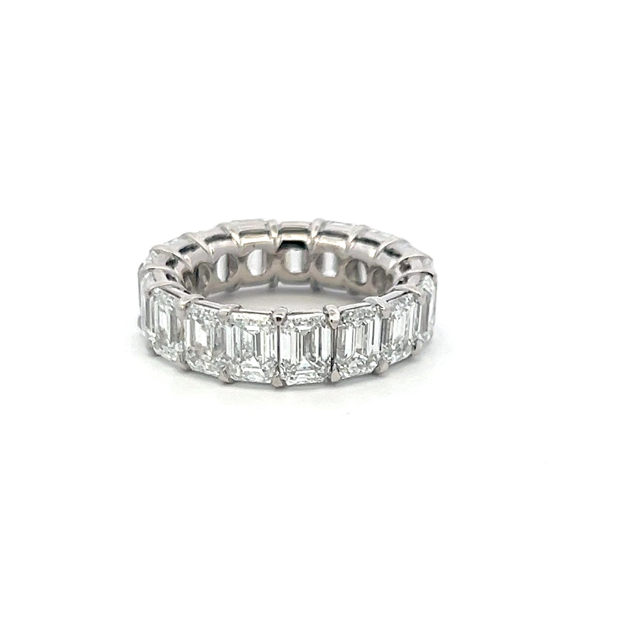 Platinum Eternity Band Ring 10.34ct Emerald Cut Diamonds Size 6 E VS1/VS2 GIA