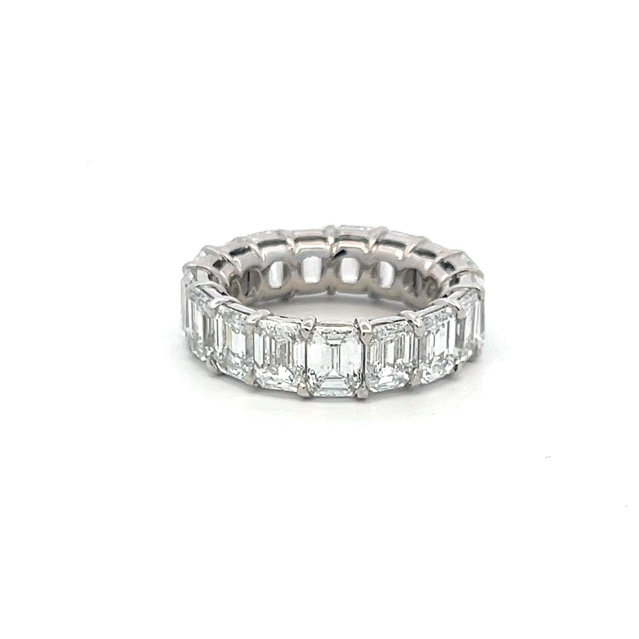 Platinum Eternity Band Ring 10.34ct Emerald Cut Diamonds Size 6 E VS1/VS2 GIA