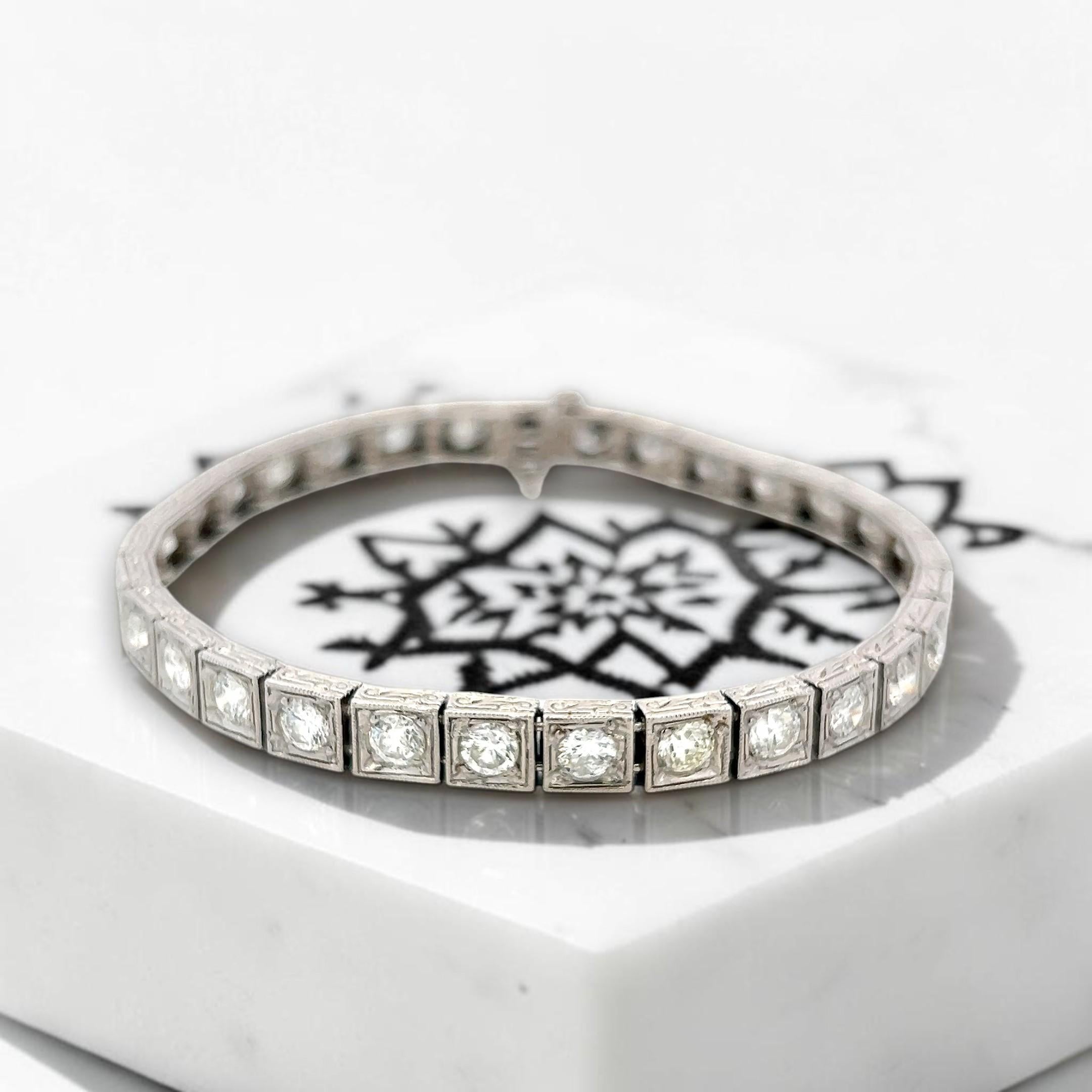 Vintage Platinum Tennis Bracelet with 6.94 Carat Old European H VS Diamonds