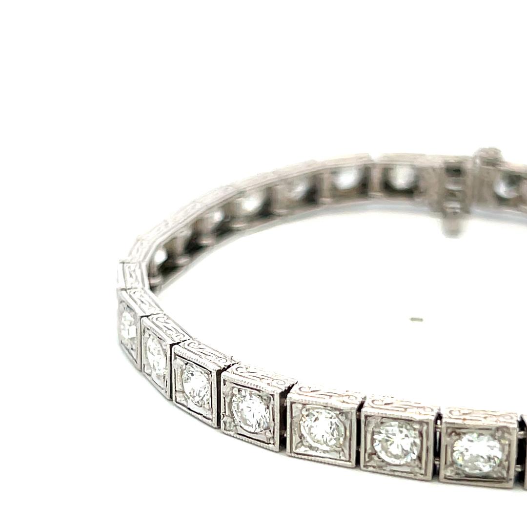Vintage Platinum Tennis Bracelet with 6.94 Carat Old European H VS Diamonds