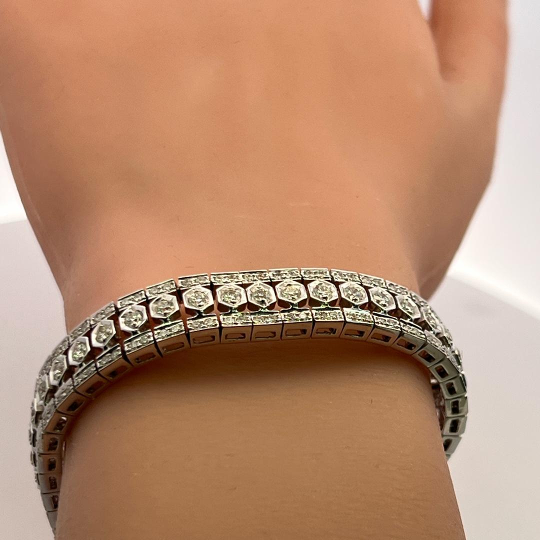 Vintage 18K White Gold Link Bracelet with 3.75 Carat Round H-VS Diamonds