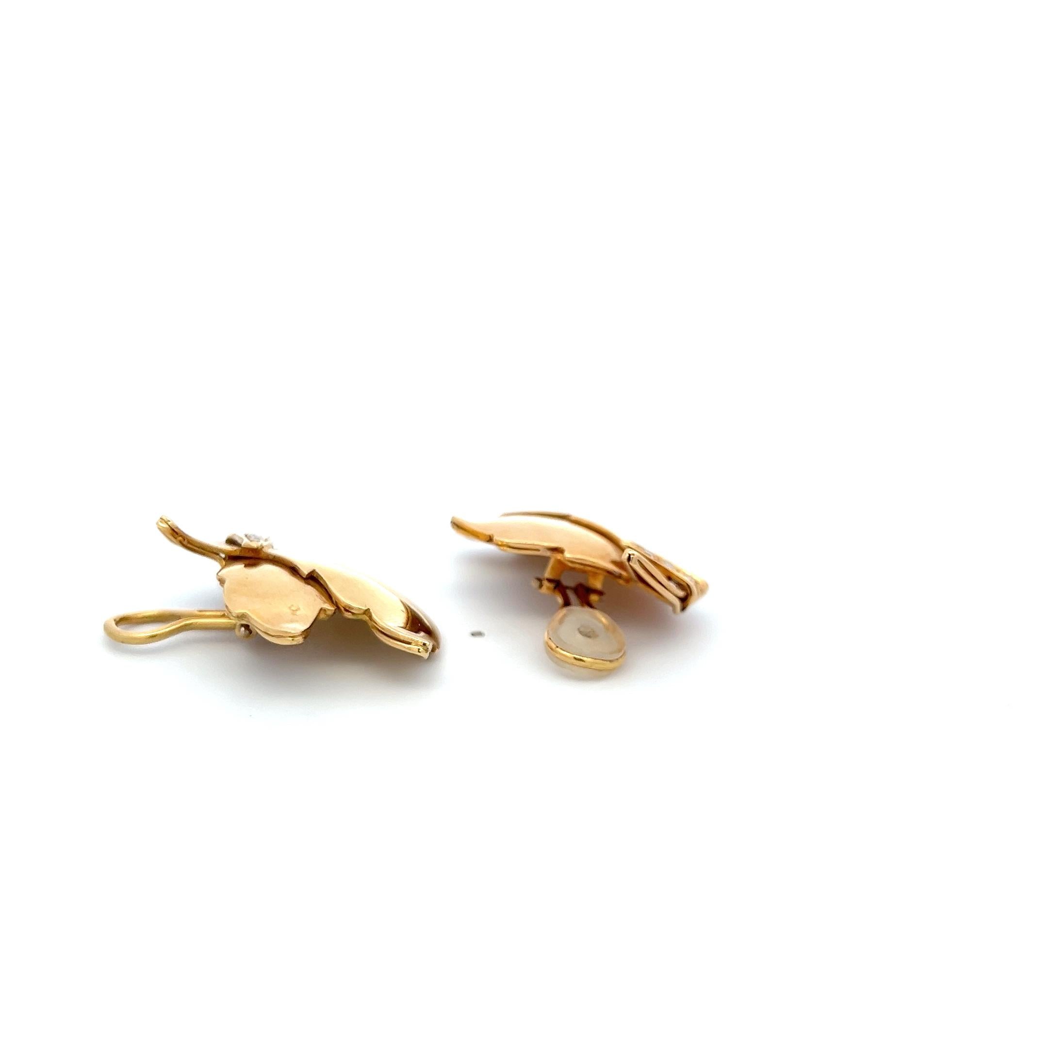 Vintage 18K Yellow Gold Clip-On Earrings with 0.15 Carat Round H VS Diamonds