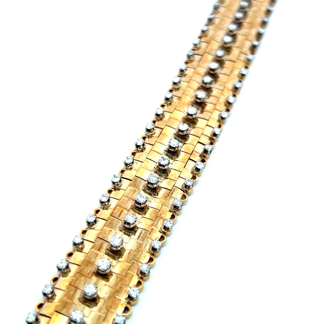 Vintage 18K Yellow Gold Link Bracelet with 3 Carat Round H-SI Diamonds