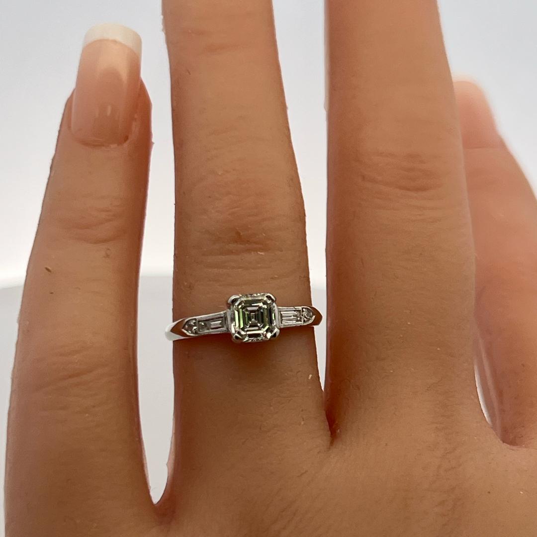Vintage Platinum Engagement Ring with 0.75 Carat GIA Diamonds Size 6.75