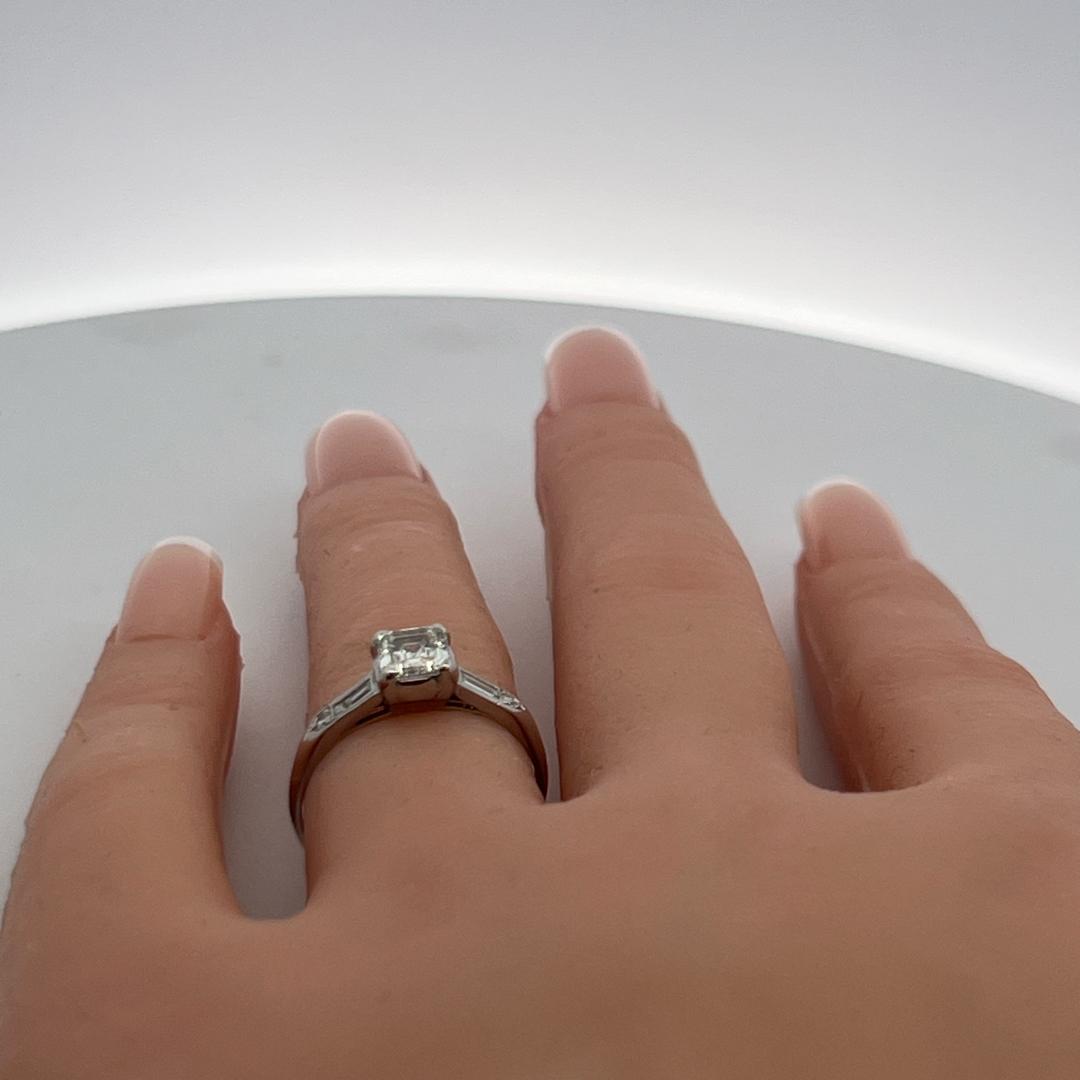 Vintage Platinum Engagement Ring with 0.75 Carat GIA Diamonds Size 6.75