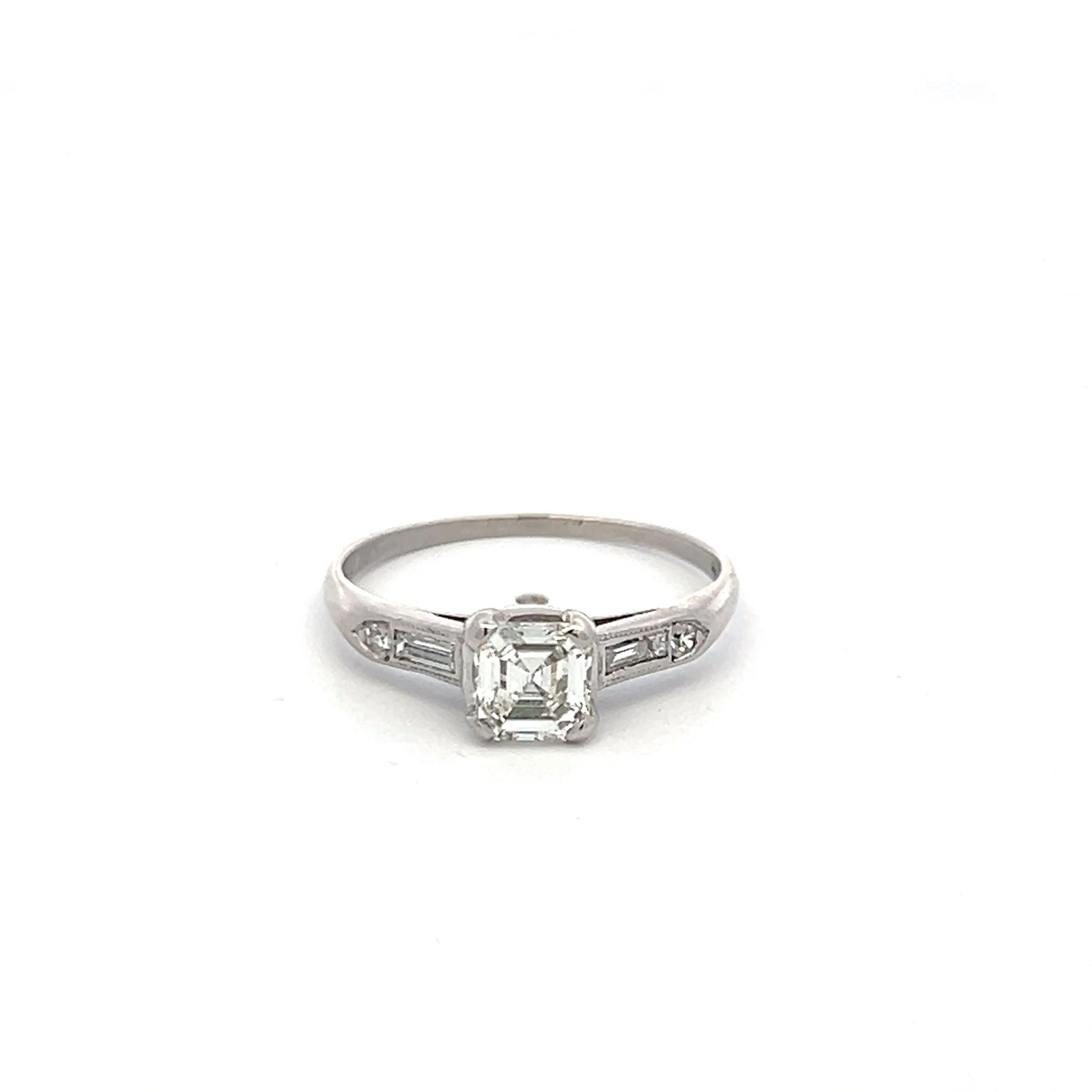 Vintage Platinum Engagement Ring with 0.75 Carat GIA Diamonds Size 6.75