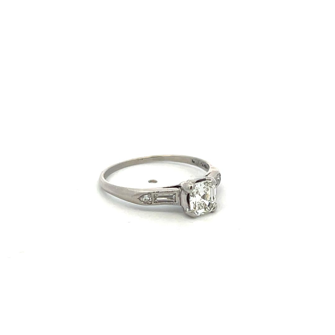 Vintage Platinum Engagement Ring with 0.75 Carat GIA Diamonds Size 6.75