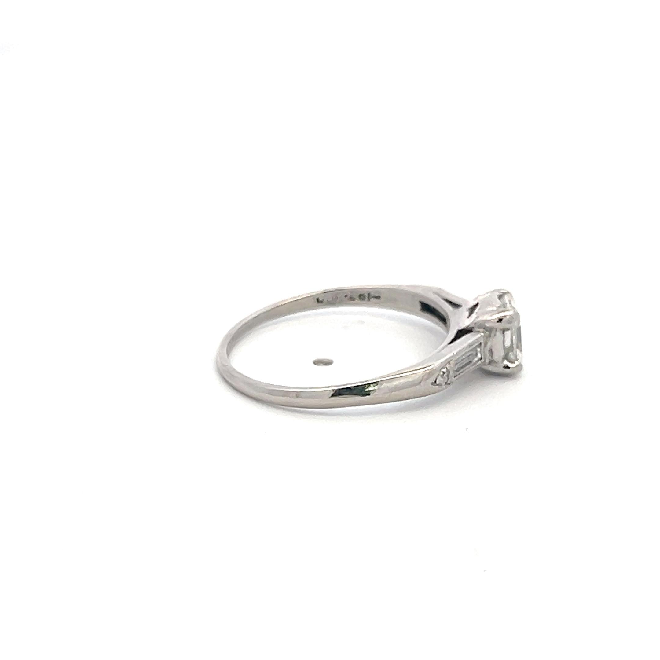 Vintage Platinum Engagement Ring with 0.75 Carat GIA Diamonds Size 6.75
