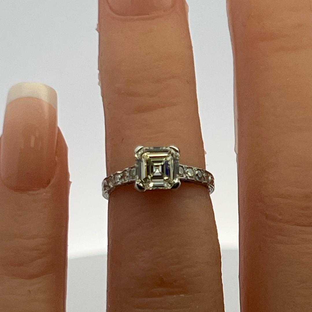 Platinum Engagement Ring with 1.07ct Asscher & Old European Cut Diamonds GIA