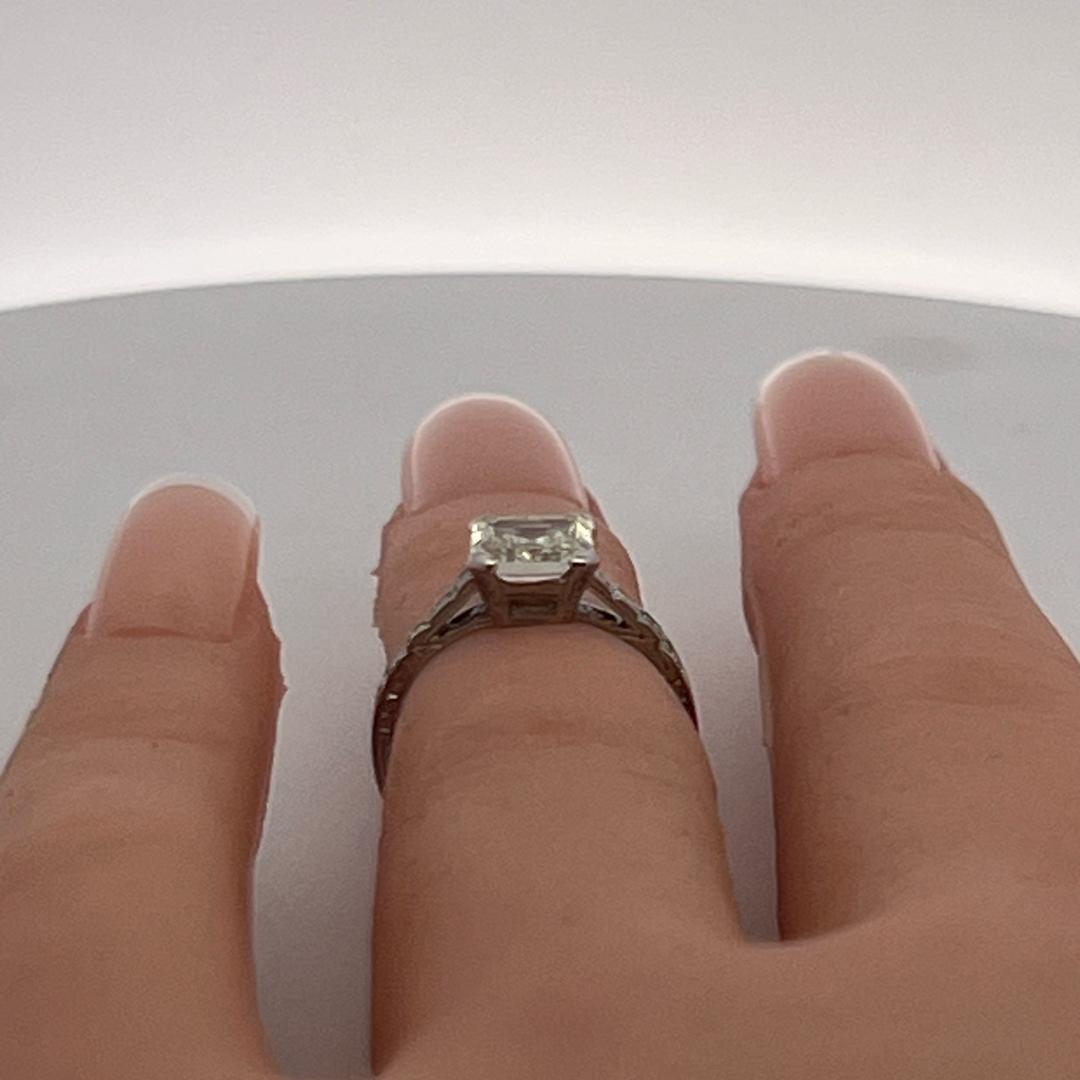 Platinum Engagement Ring with 1.07ct Asscher & Old European Cut Diamonds GIA