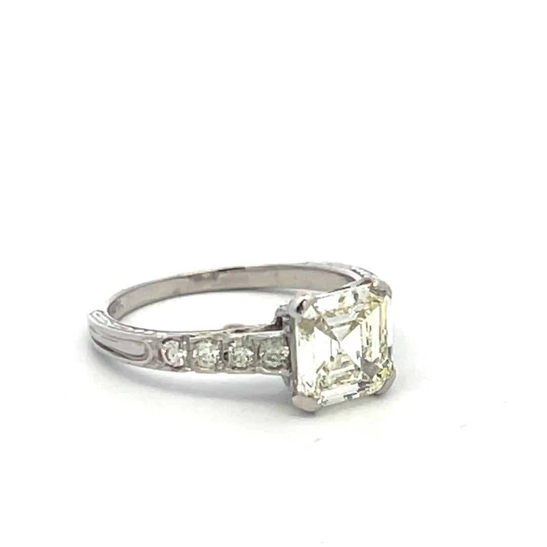 Platinum Engagement Ring with 1.07ct Asscher & Old European Cut Diamonds GIA