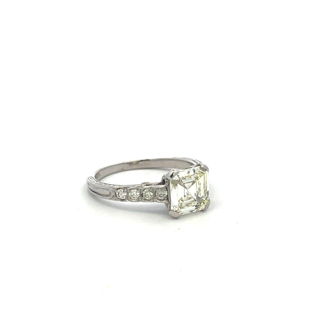 Platinum Engagement Ring with 1.07ct Asscher & Old European Cut Diamonds GIA