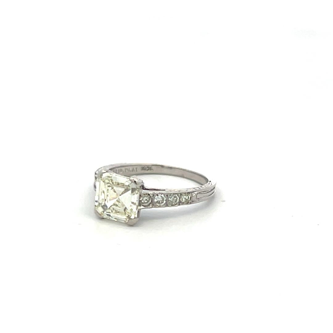 Platinum Engagement Ring with 1.07ct Asscher & Old European Cut Diamonds GIA