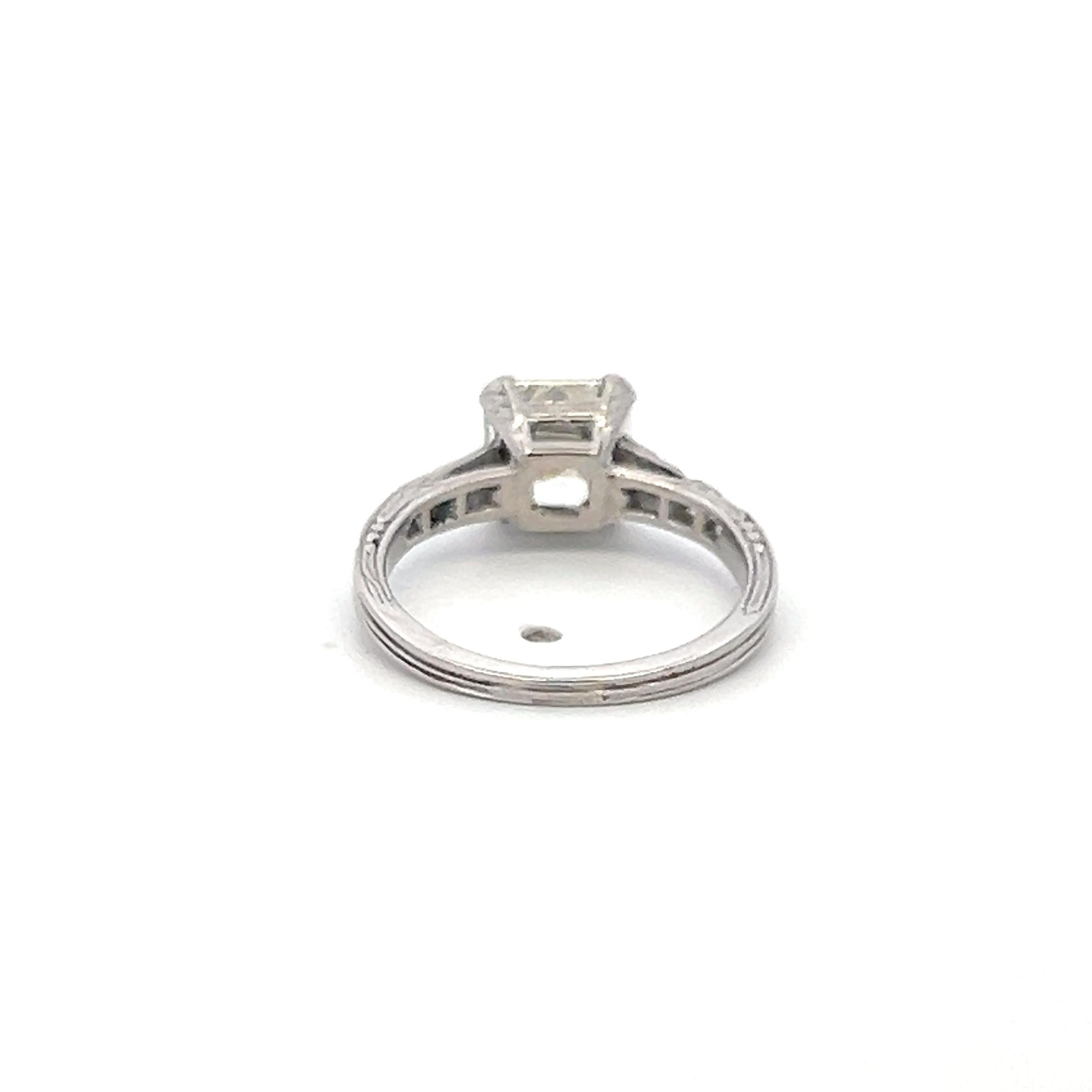 Platinum Engagement Ring with 1.07ct Asscher & Old European Cut Diamonds GIA