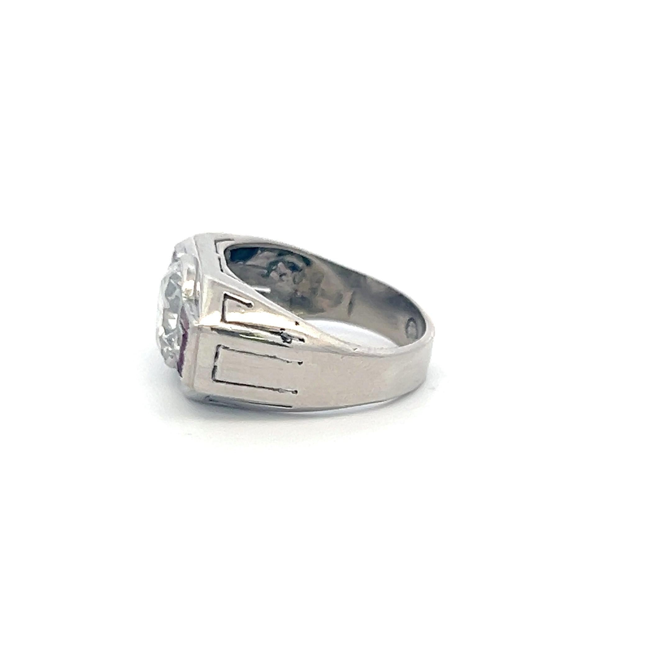 18K WG Art Deco Ring with 2.13 Carat GIA Diamonds & 0.18 Carat Ruby Size 5