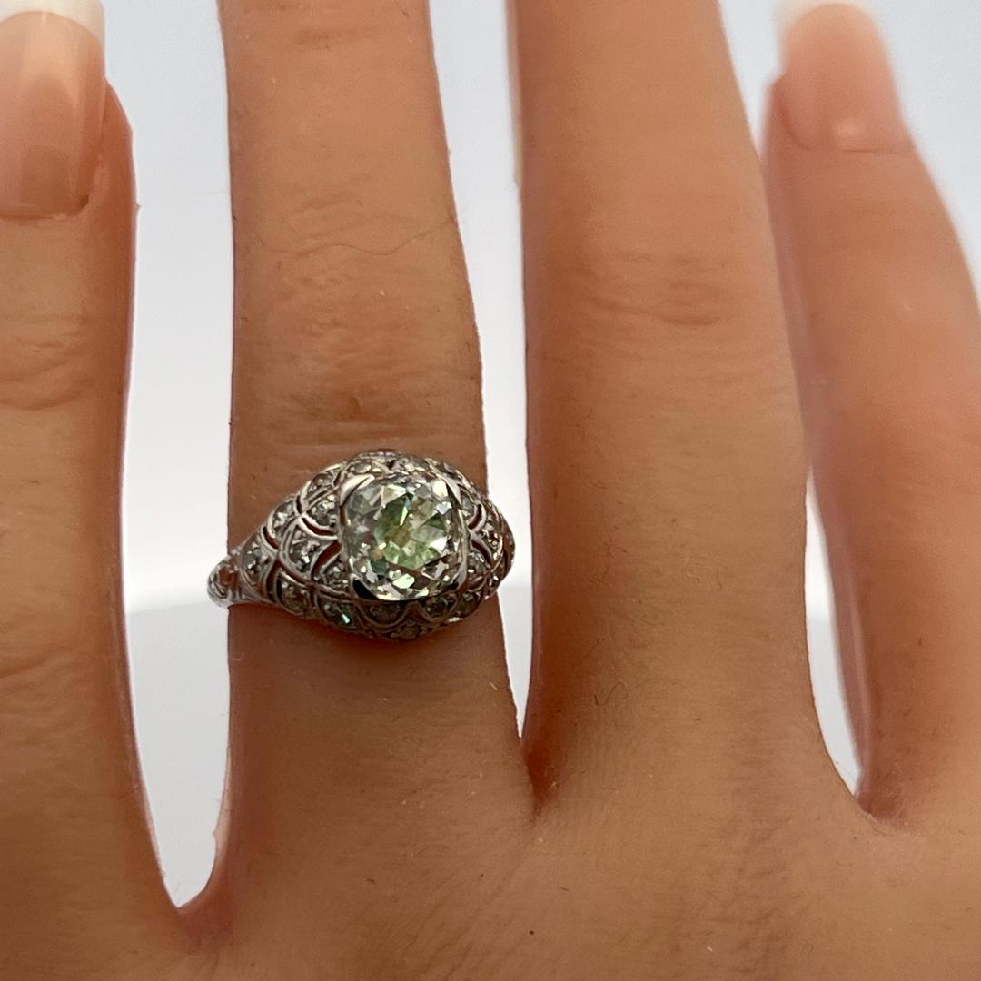 Vintage Platinum Art Deco Ring with 2.40 Carat Old Miner GIA Diamonds Size 6.25