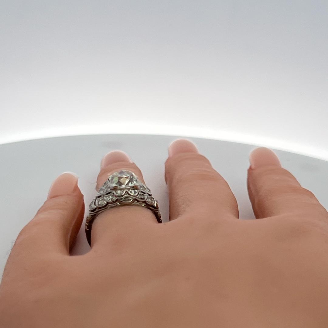 Vintage Platinum Art Deco Ring with 2.40 Carat Old Miner GIA Diamonds Size 6.25