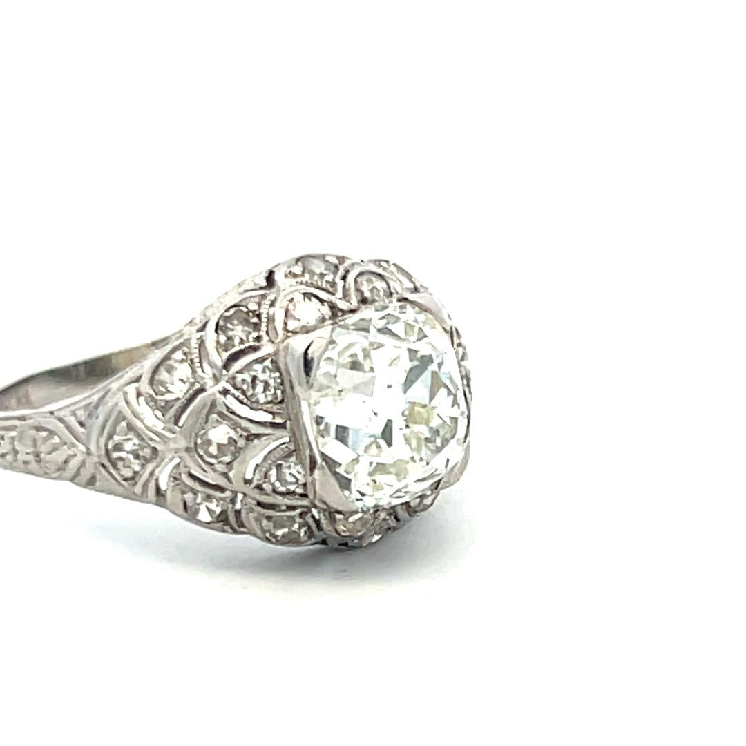 Vintage Platinum Art Deco Ring with 2.40 Carat Old Miner GIA Diamonds Size 6.25