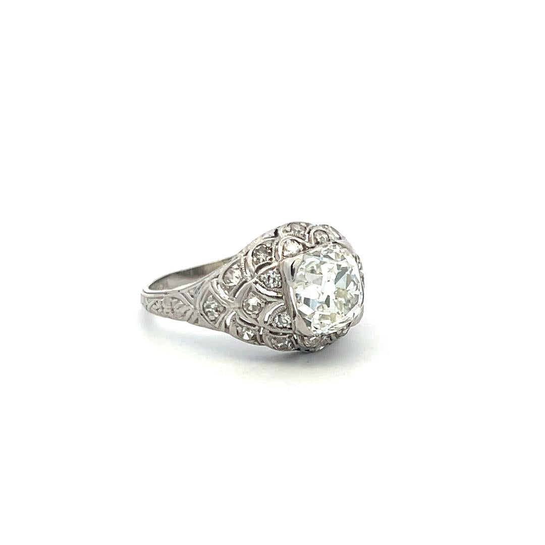 Vintage Platinum Art Deco Ring with 2.40 Carat Old Miner GIA Diamonds Size 6.25