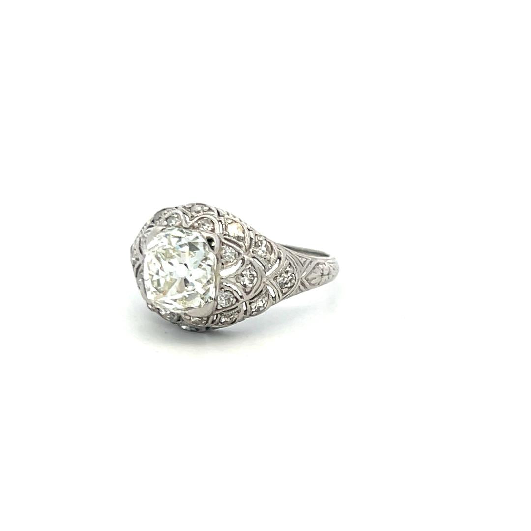 Vintage Platinum Art Deco Ring with 2.40 Carat Old Miner GIA Diamonds Size 6.25