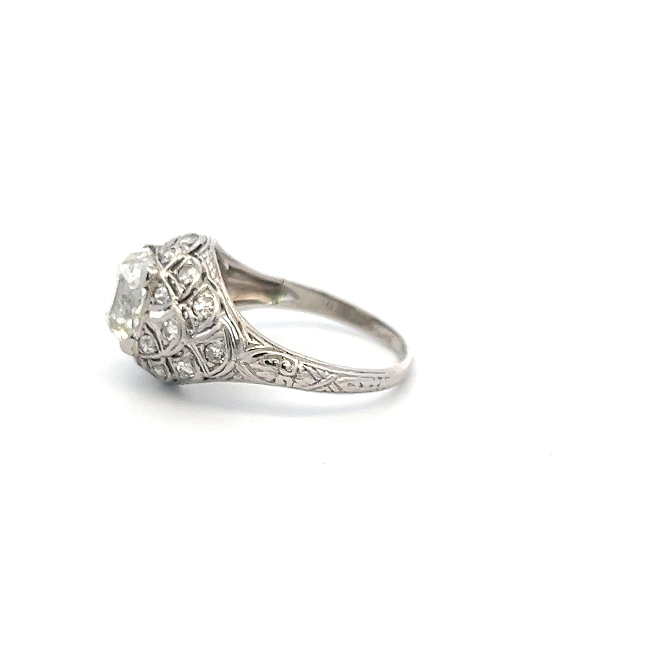 Vintage Platinum Art Deco Ring with 2.40 Carat Old Miner GIA Diamonds Size 6.25