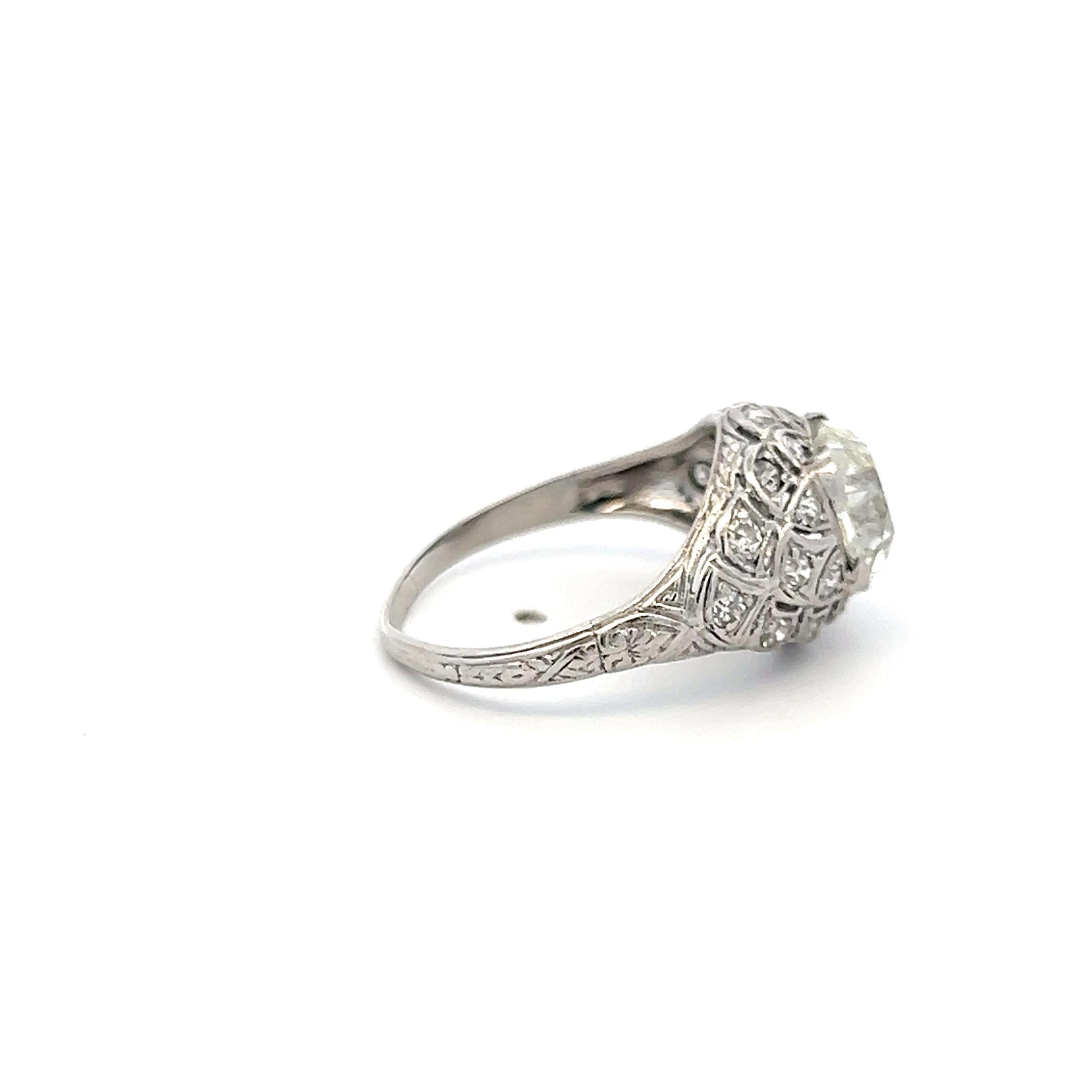 Vintage Platinum Art Deco Ring with 2.40 Carat Old Miner GIA Diamonds Size 6.25