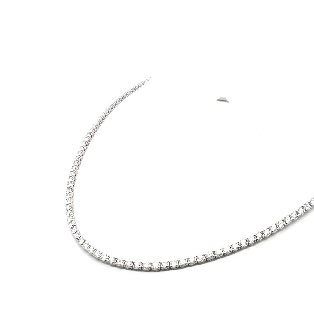 18K White Gold Tennis Necklace with 9.72 Carat Round G-VS Diamonds