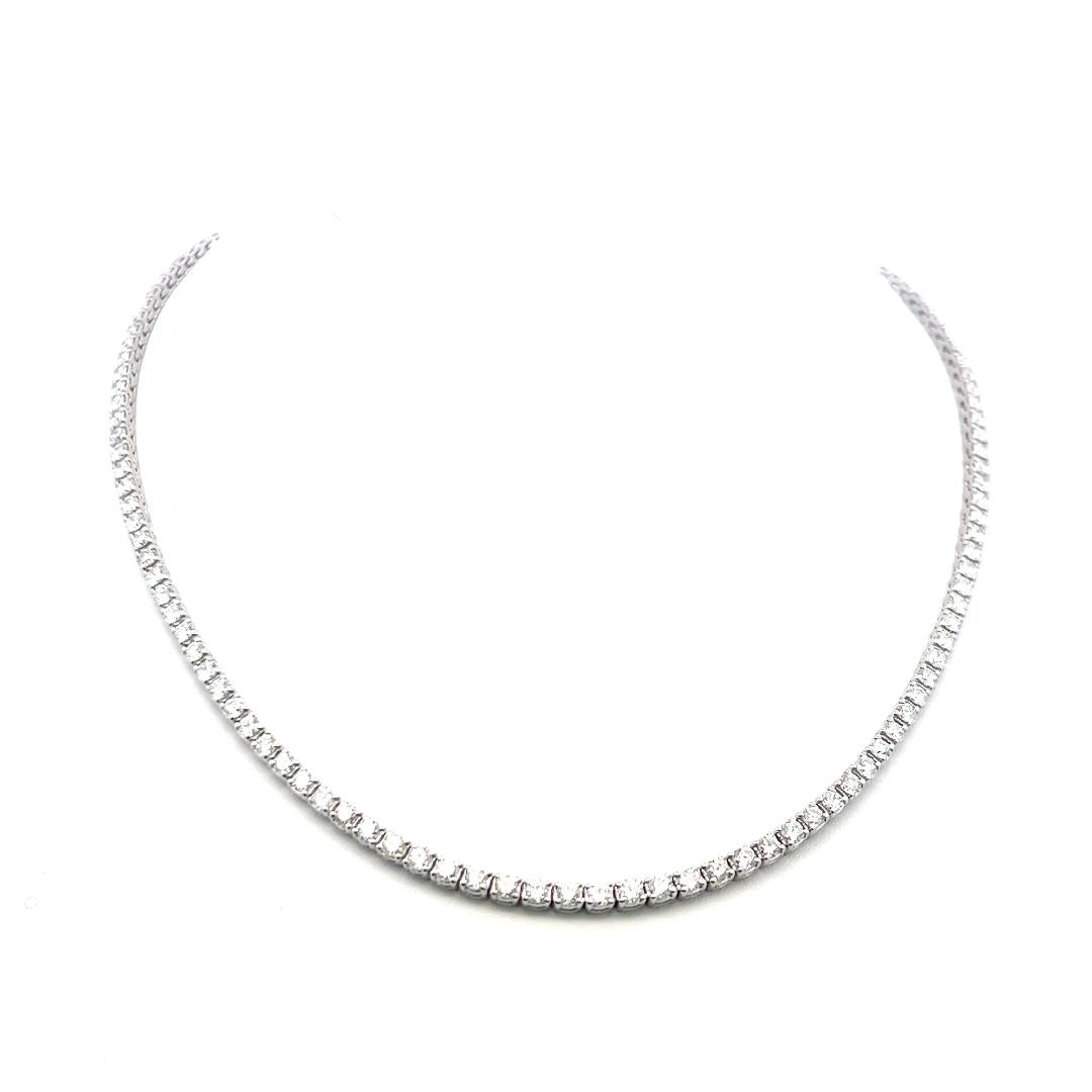 18K White Gold Tennis Necklace with 9.72 Carat Round G-VS Diamonds