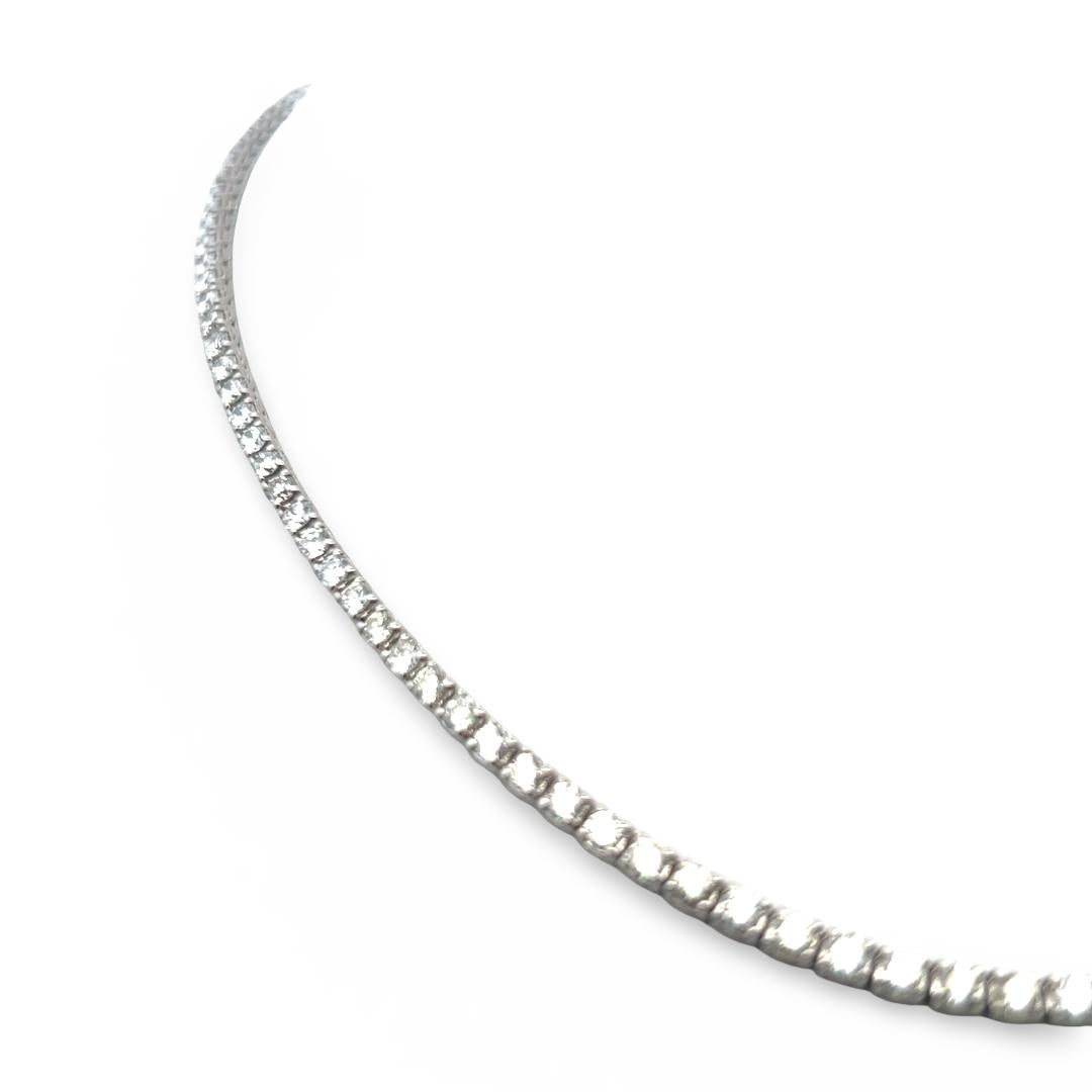 18K White Gold Tennis Necklace with 9.72 Carat Round G-VS Diamonds