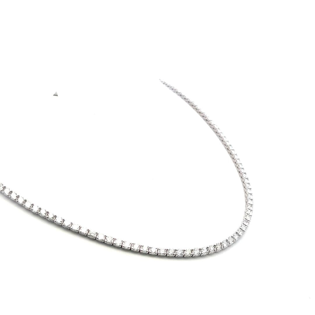 18K White Gold Tennis Necklace with 9.72 Carat Round G-VS Diamonds