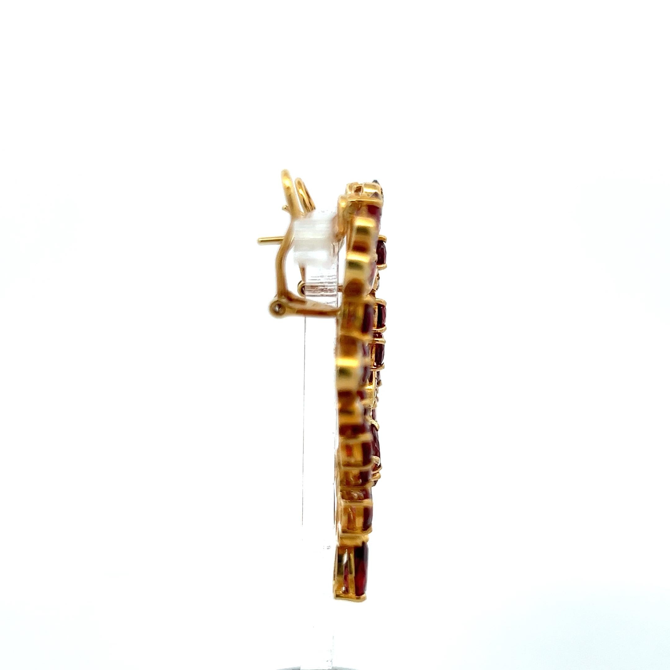 18K YG Dangling Earrings with 1.52 Carat Round Diamonds & 7.5 Carat Garnet