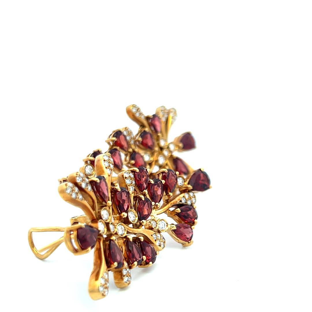 18K YG Dangling Earrings with 1.52 Carat Round Diamonds & 7.5 Carat Garnet