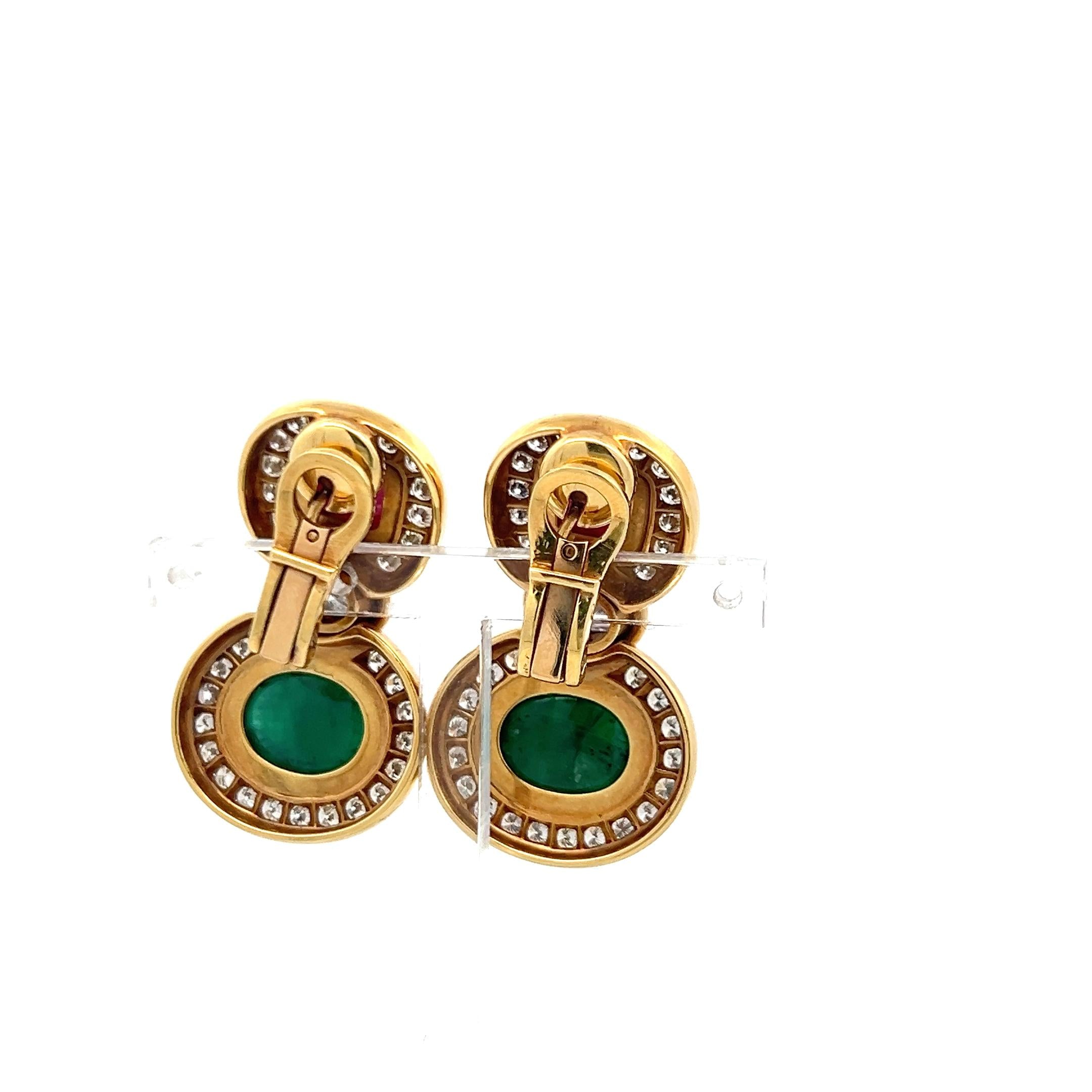 18K YG Drop Earrings with 4.6 Ct Diamonds 12x9.8mm Emerald & 6.8x7.5mm Rubies