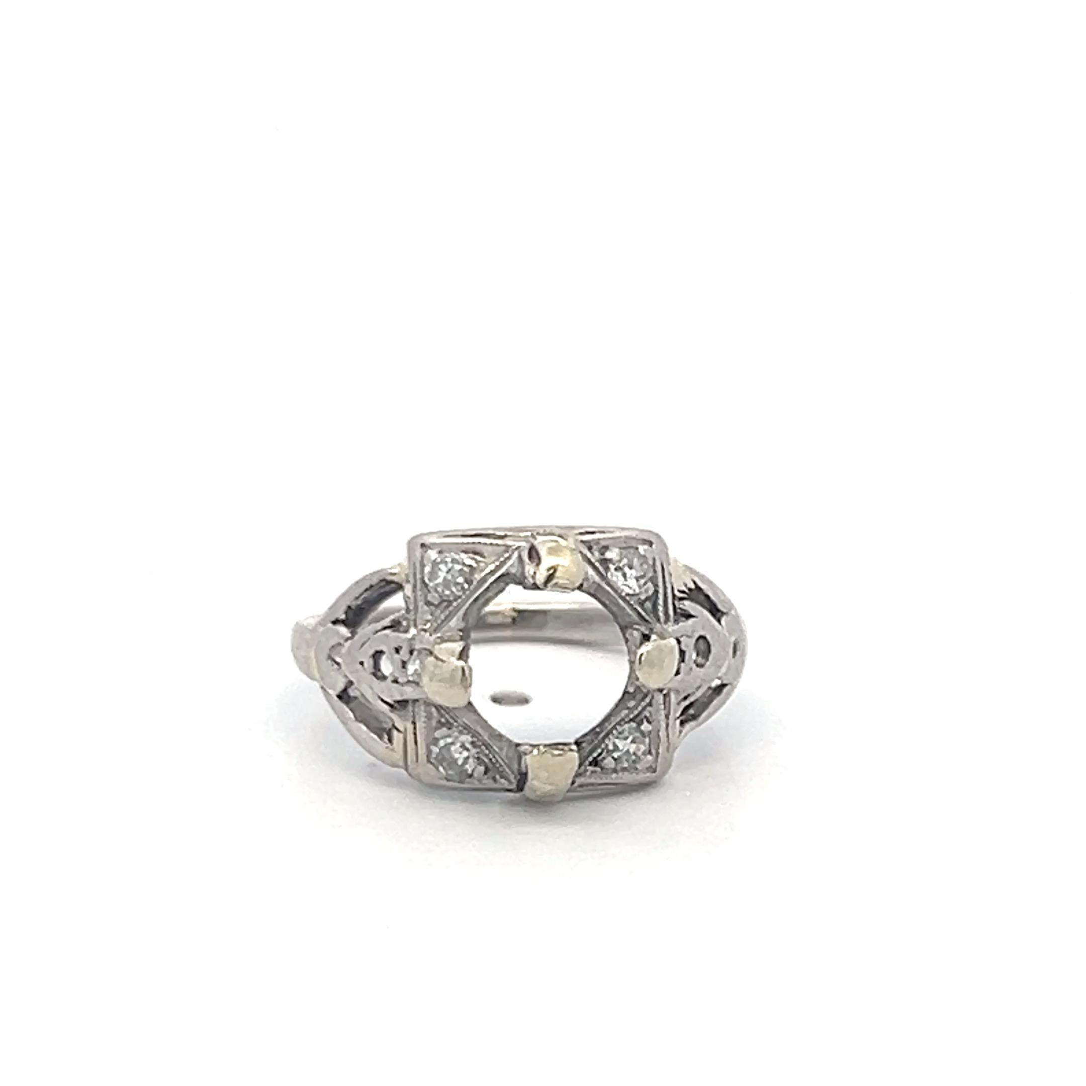 Vintage Platinum Semi Mount Ring with 0.08 Carat Diamond Fits 5.6x6.5mm 0.84ct++