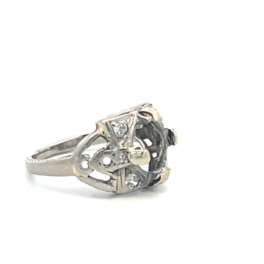 Vintage Platinum Semi Mount Ring with 0.08 Carat Diamond Fits 5.6x6.5mm 0.84ct++