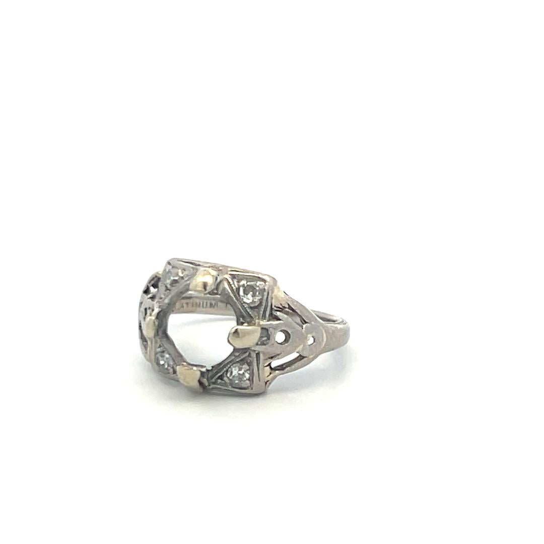 Vintage Platinum Semi Mount Ring with 0.08 Carat Diamond Fits 5.6x6.5mm 0.84ct++