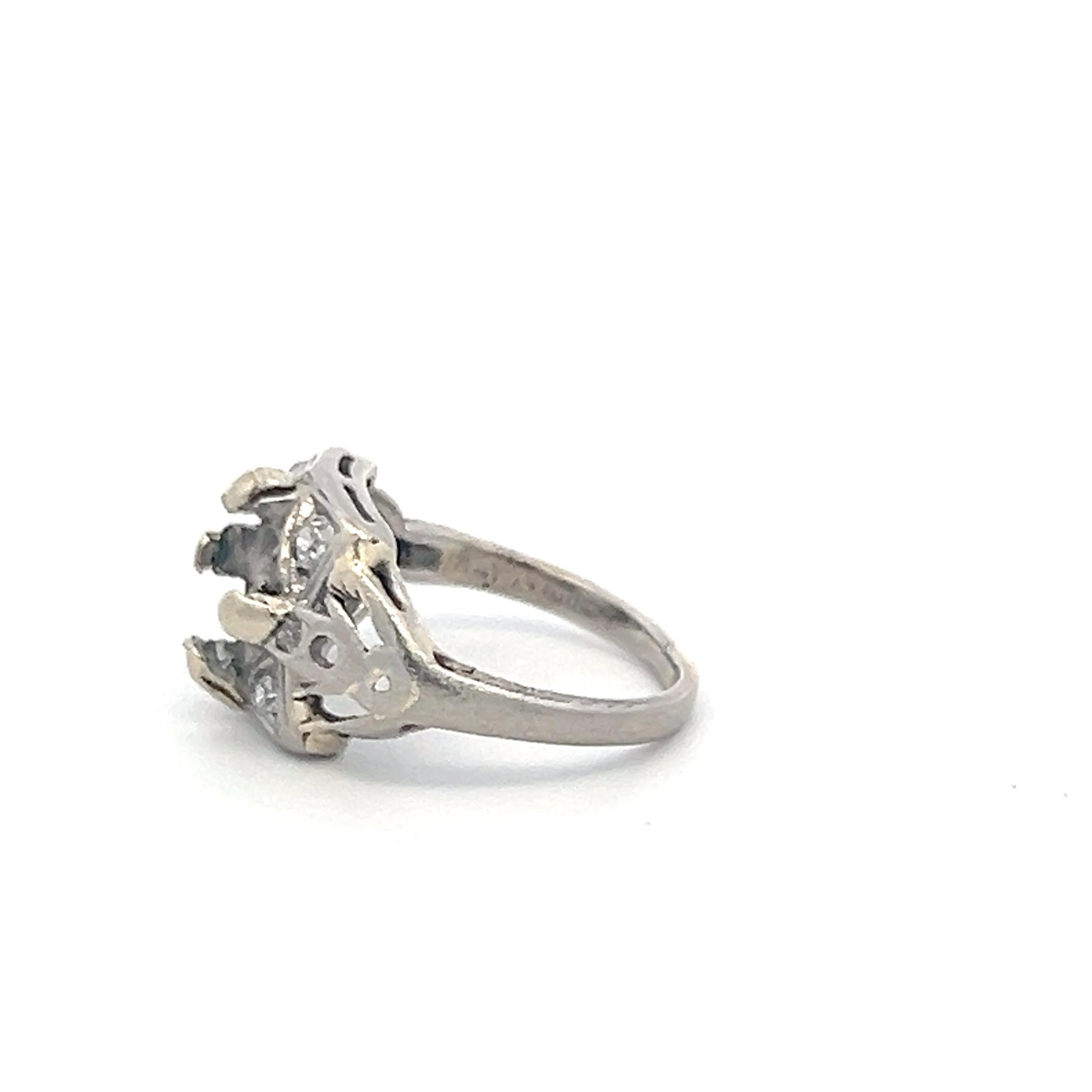 Vintage Platinum Semi Mount Ring with 0.08 Carat Diamond Fits 5.6x6.5mm 0.84ct++