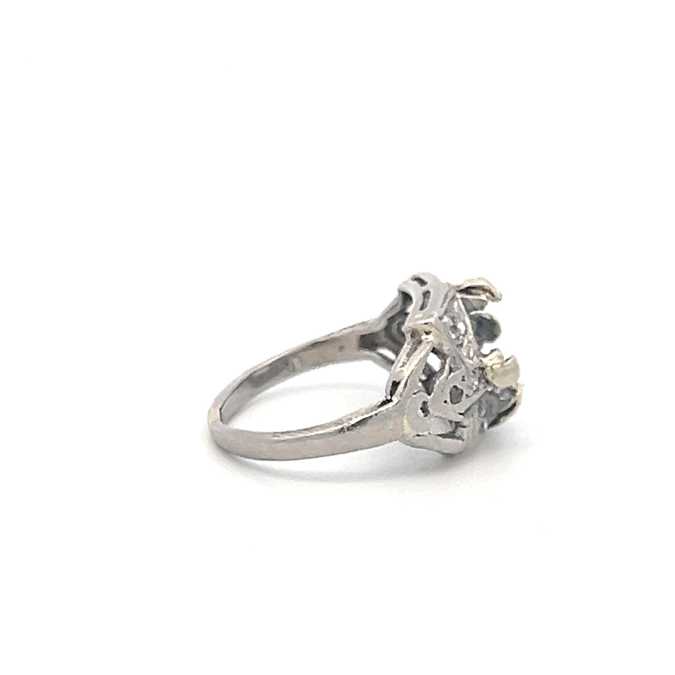 Vintage Platinum Semi Mount Ring with 0.08 Carat Diamond Fits 5.6x6.5mm 0.84ct++