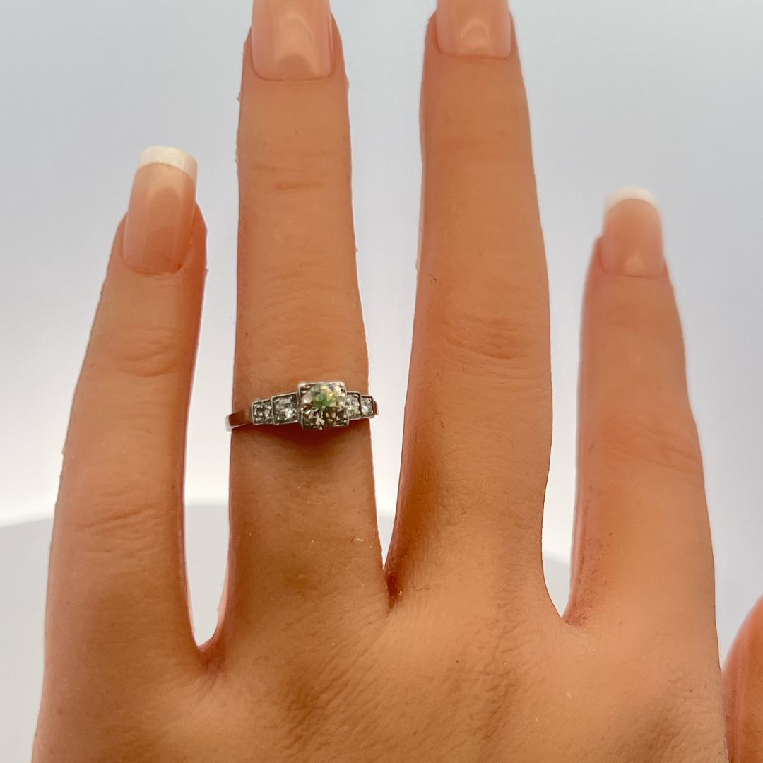 Platinum Engagement Ring with 0.83 Carat Old European Cut Diamonds Size 5.25