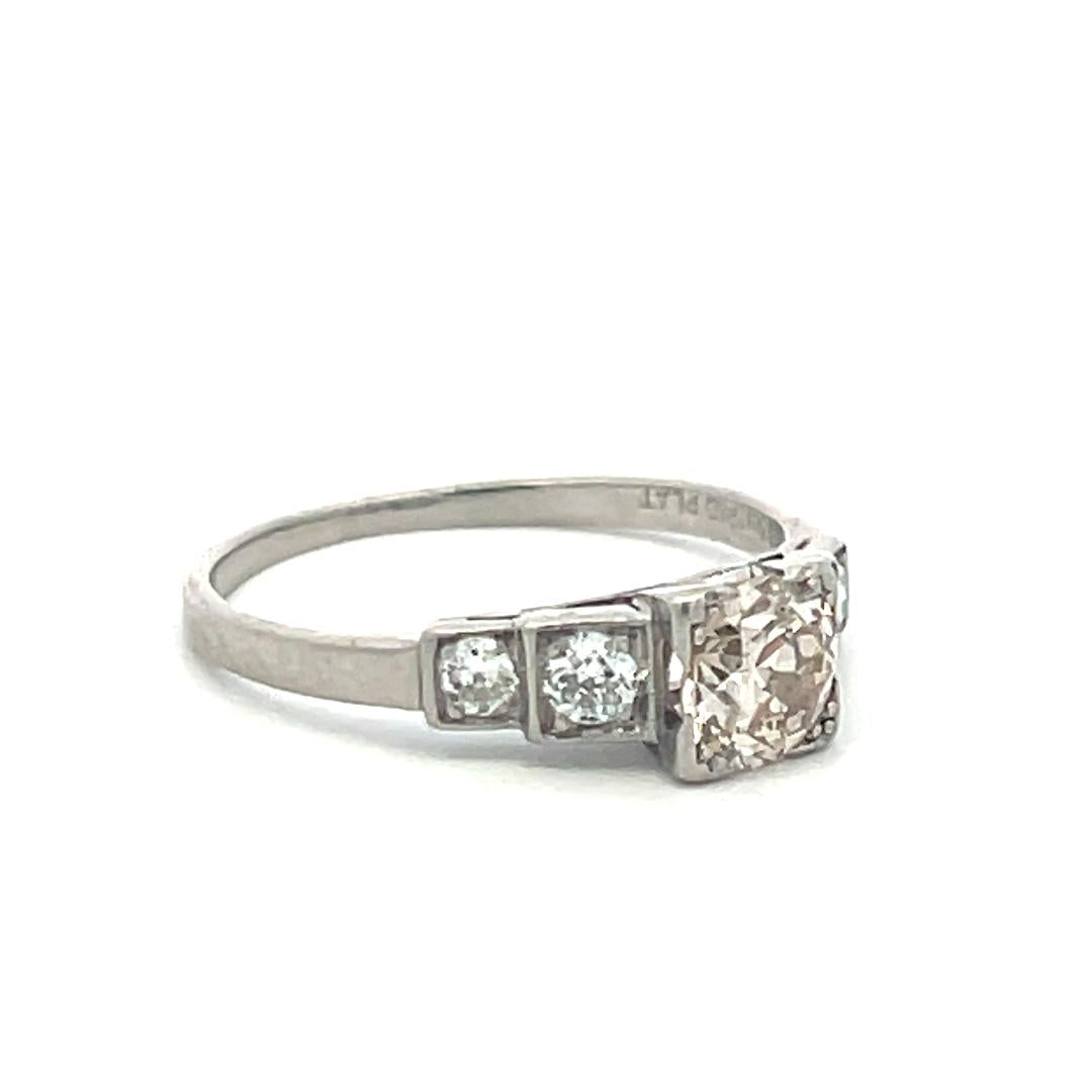 Platinum Engagement Ring with 0.83 Carat Old European Cut Diamonds Size 5.25
